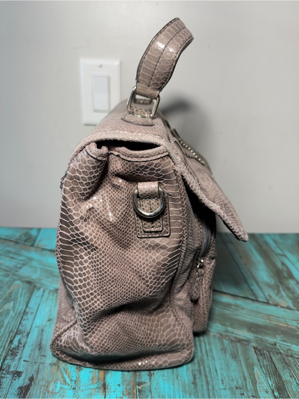 Nine West Grey Faux Snakeskin Print Laptop Bag - Picture 7 of 16